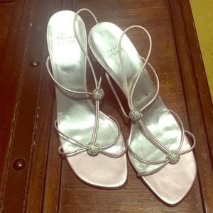 Pink Stuart Weitzman sandals with crystal detail